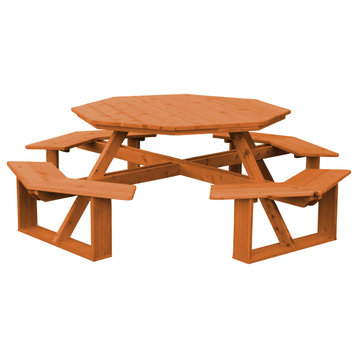 Cedar Octagon Picnic Table with Attached Benches, Cedar Stain