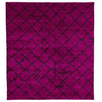 Bouteille De Rose Silk Wool Hand Knotted Tibetan Rug, 5'x8'