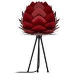 UMAGE - Aluvia Table Lamp, Ruby/Black - Modern. Elegant. Striking. The VITA Aluvia is an artistic assemblage of 60 precision-cut aluminum leaves, overlapping each other on a durable polycarbonate frame. These metal leaves surround the light source, emitting glare-free, ambient light.  The underside of each leaf is painted white for increased light reflection, and the exterior is finished in one of six designer colors. Available in two sizes, the Medium (18.9"h x 23.3"w) can be used as a pendant or hanging wall lamp, while the Mini (11.8"h x 15.7"w) is available as a pendant, table lamp, floor lamp or hanging wall lamp. Hang it over the dining table, position it in a corner, or use as a statement piece anywhere; the Aluvia makes an artistic impact in any room.