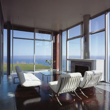 fireplaces in a glass wall