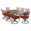 Seasons 9-Piece Dining Set, Red, 8 Rockers, 84"x42" Cast-top Dining Table
