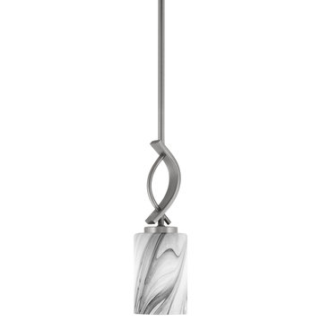 Cavella 1-Light Stem Hung Mini Pendant, Graphite, 4" Onyx Swirl Glass
