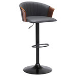 Armen Living - Lydia Adjustable Walnut Wood Bar Stool, Cream Faux Leather With Black Metal, Gray Faux - Embrace the elevated style and comfort of our Lydia Upholstered Adjustable Bar Stool. A beautifully curved backrest with bentwood construction embraces your body with optimal comfort. The seat and backrest are both generously padded with a neat tufting detail to attain modern elegance, perfect for entertaining your guests in style. Our stunning counter stool is available in both faux leather and fabric upholstery to provide an easy-care material for your home. Expertly crafted from wood and metal with an adjustable mechanism, our bar stool serves as a durable and versatile seating option that can be used anywhere from your kitchen to a home office. With a smooth and easy-to-use lifting mechanism, the barstool can easily cater to your kitchen island, pub table, home bar, or adjustable desk for a comfortable seating experience. It is also fitted with a built-in footrest and 360-degree swivel function that allows for maximum mobility and lingering conversations. The Lydia adjustable bar or counter stool easily incorporates into any home and is available in a walnut wood finish with gray, or cream faux leather upholstery or a black wood finish with your choice of gray faux leather or light gray fabric upholstery.