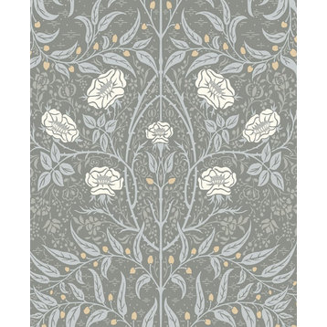 NW43908 NextWall Stenciled Floral Vintage Style Alloy Gray Vinyl Wallpaper