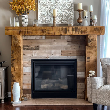Wood Beam fireplace Mantels with Wooden Legs