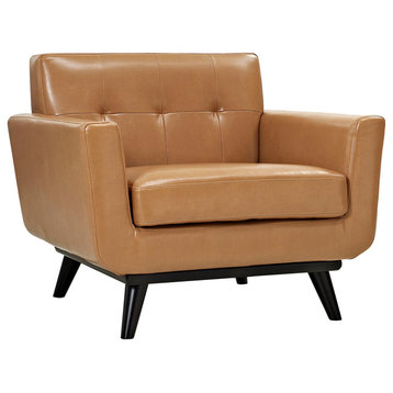 Modern Contemporary Leather Armchair, Tan Leather
