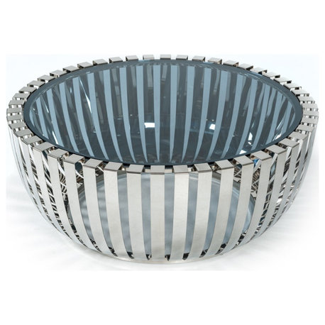 Modrest Cage Modern Stainless Steel Round Coffee Table With Glass Top
