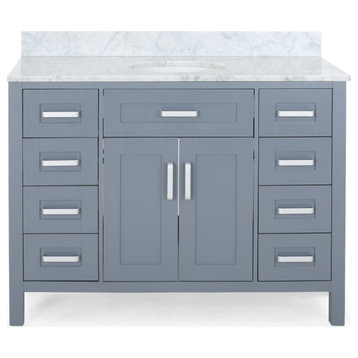 Grace Contemporary 48" Wood Single Sink Bathroom Vanity With Marble Counter Top
