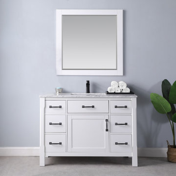Maribella 48" Single Bathroom Vanity Set in White and Carrara White Marble Count