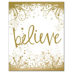 DDCG - "Believe" Canvas Wall Art, 16"x20" - The Believe 16"x20" Canvas Wall Art features the word believe in gold with gold designs along the border. This canvas helps you add some festive flair to your your Christmas decor this season. Durable and lightweight, you take home artwork ready to hang. The result is a stunning piece of wall art worthy of hanging in your home.