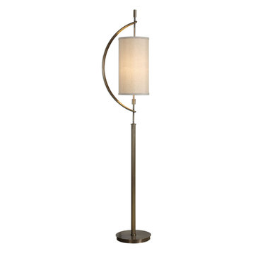 Brass Gold Suspended Shade Floor Lamp, Midcentury Modern Bow