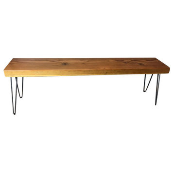 Wooden Bench With Hairpin Legs, Reclaimed Wood Furniture, 12x48x18, Beeswax