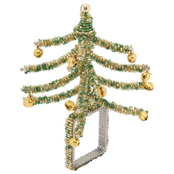 Beaded Napkin Rings With Christmas Tree Design, Set of 4, Green