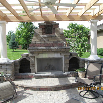 Paver Patio with Fire Place and Pond