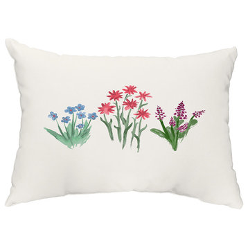 Flower Trio 14"x20" Floral Decorative Outdoor Pillow, Light Blue