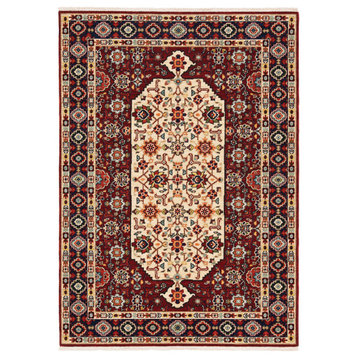 Lizbeth Classic Oriental Red/Ivory Wool Blend Fringed Area Rug, 9'10"X12'10"