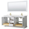 Avery 72" Double Vanity, White, Carrara Cultured Marble Top, Gold Trim