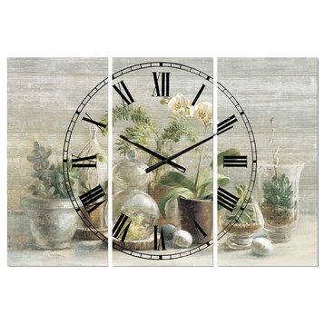Composition of Orchids Traditional 3 Panels Metal Clock