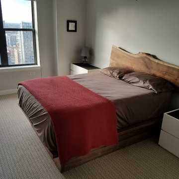 Natural edge walnut platform storage bed