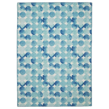 Linon Indoor Outdoor Machine Washable Cayman Area 7'x9' Rug in Blue and Ivory