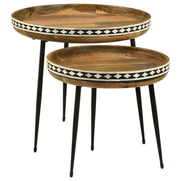 Pemberly Row 2-piece Wood Farmhouse Round Nesting Table Natural and Black