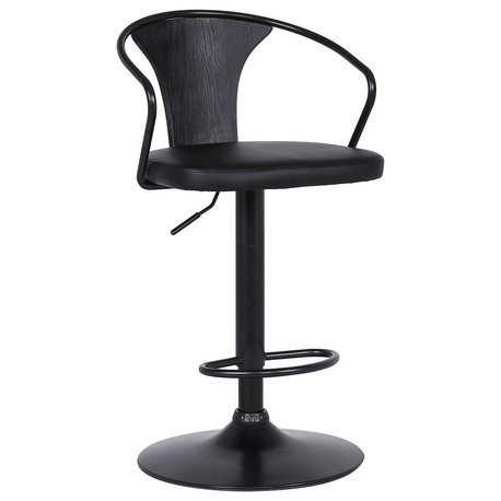 Adjustable Leatherette Swivel Barstool With Curved Back, Black