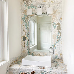 Custom Floating Vanity w/ Integrated Backsplash - Tile Murals