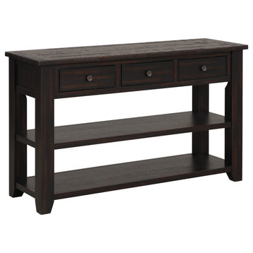 TATEUS 48" Solid Pine Wood Console Table with Storage Drawers , Black