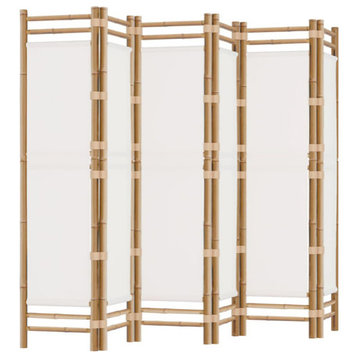 vidaXL Room Divider Foldable 6 Panel Room Divider Screen Bamboo and Canvas