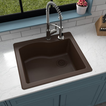Karran Drop-In Quartz 25" 1-Hole Single Bowl Kitchen Sink, Brown