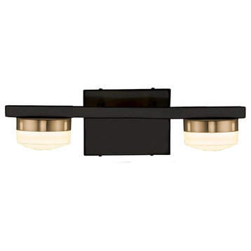 Justice Design Puck 2 Light LED Bath Bar, Black/Brass/Opal
