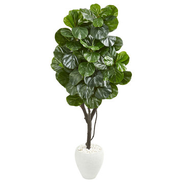 68" Fiddle Leaf Fig Artificial Tree in White Planter