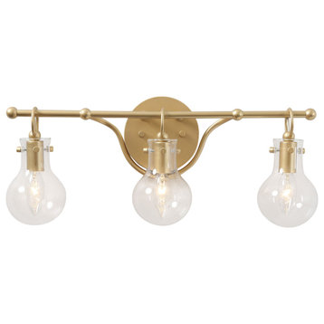 LNC Modern 3-Light Matte Gold Teaedrop Shade Clear Glass Bathroom Lighting
