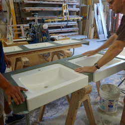 Corian Glacier White and Verde vanity top. - Vanity Tops And Side Splashes