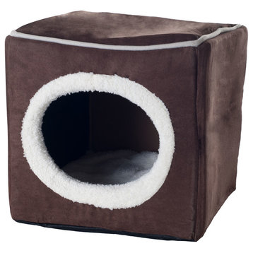 Cozy Cave Enclosed Cube Pet Bed by PAW, Dark Coffee