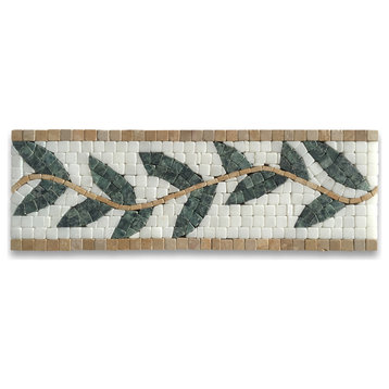 Marble Mosaic Border Listello Tile Olive Branch Green 4x12 Tumbled, 1 piece