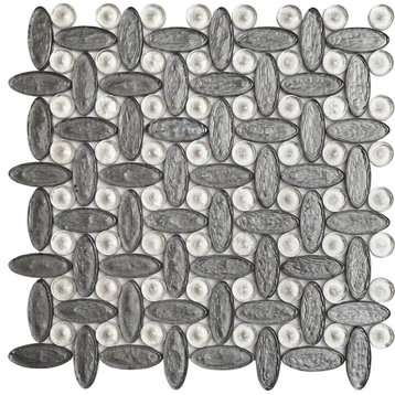 11.51"x11.51" Elyptic Basketweave Imagination Mosaic, Set Of 4, Grey Poupon