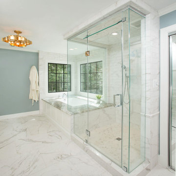 Frameless Steam Glass Enclosure with Square Hardware and Clean Lines