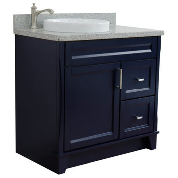 37" Single Sink Vanity, Blue Finish With Gray Granite