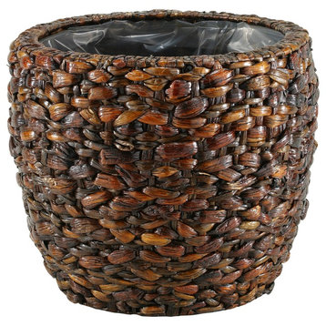 Shiny Brown Round Basket With Liner, Large