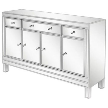 Contemporary Console Table, Elegant Mirrored Design With 3 Drawers and 4 Doors