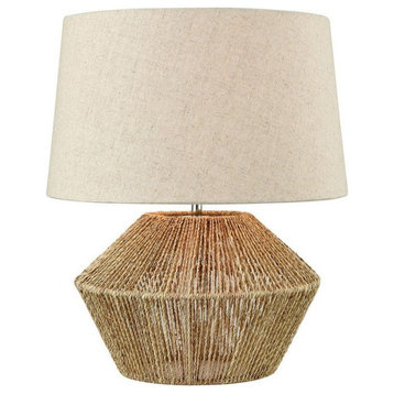 Natural Accent Table Lamp Made Of Natural Rope A Off-White Shade And An On/Off