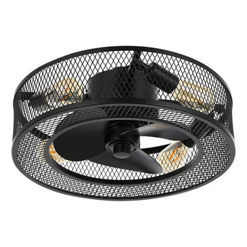 caged flush mount ceiling fan with light