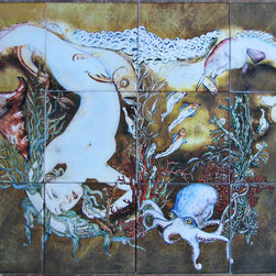Mermaid Painting on Glass Tile - Tile