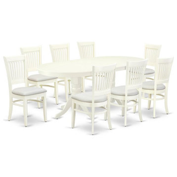 East West Furniture Vancouver 9-piece Dining Set with Linen Seat in White
