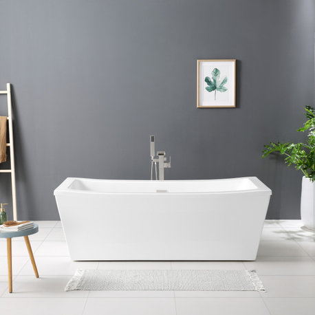 OVE Decors Terra 70" White Acrylic Bathtub, Satin Nickel and Chrome Hardware