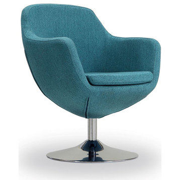 Caisson Swivel Accent Chair, Blue and Polished Chrome