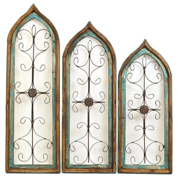 Gothic Architectural Windows, Set of 3, Turquoise, (3) Multiple Sizes