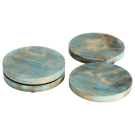 Sprayed Blue Latest  Round Coasters, Set of 4