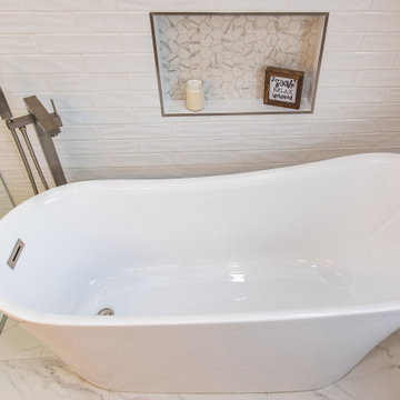 Master bathroom remodel in Ashburn, VA with walk in shower & double vanities